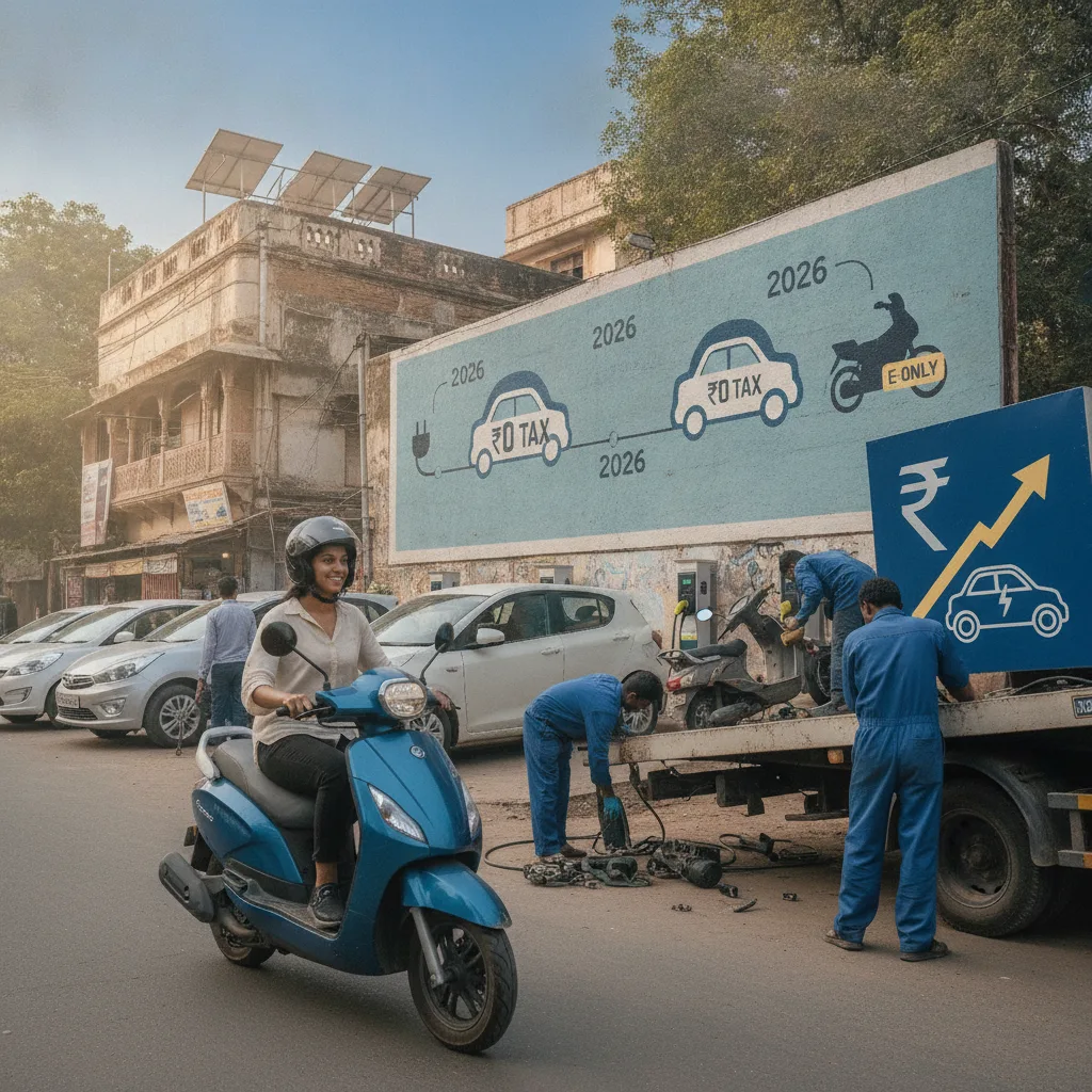 Delhi EV Policy 2026: ₹1 Lakh Scrappage Bonus, Tax-Free EVs, Electric-Only Two-Wheelers by 2028