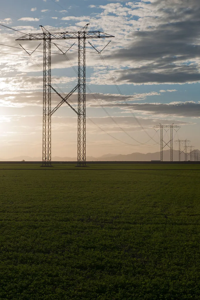 Representative image: Power transmission lines outside of Blythe, CA.