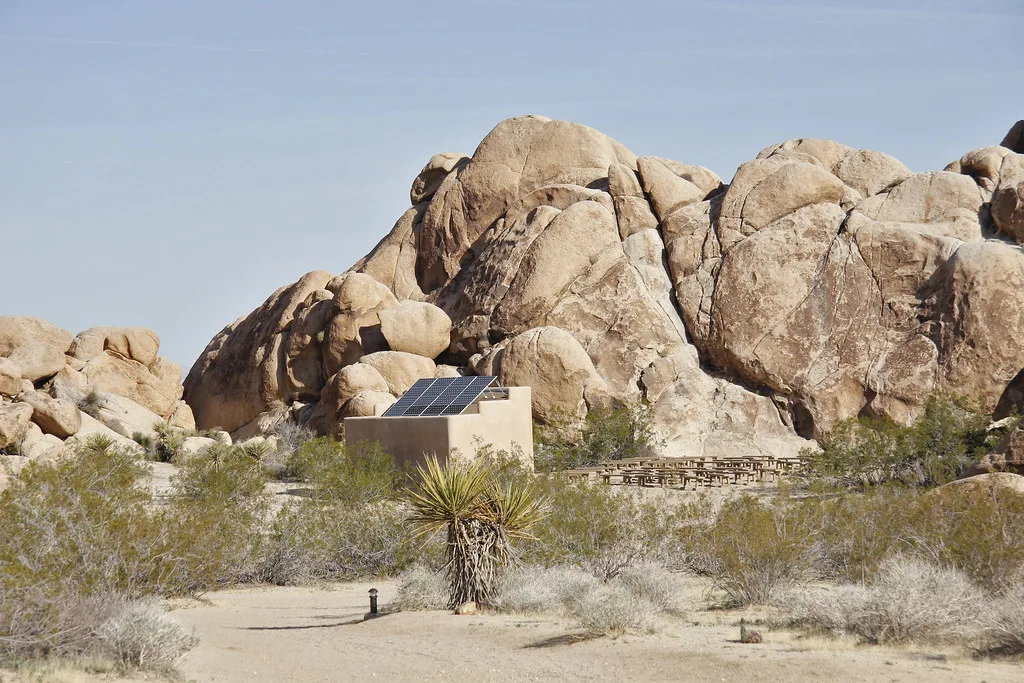 Representative image: Indian Cove Campground amphitheater and solar panels; Twentynine Palms, CA